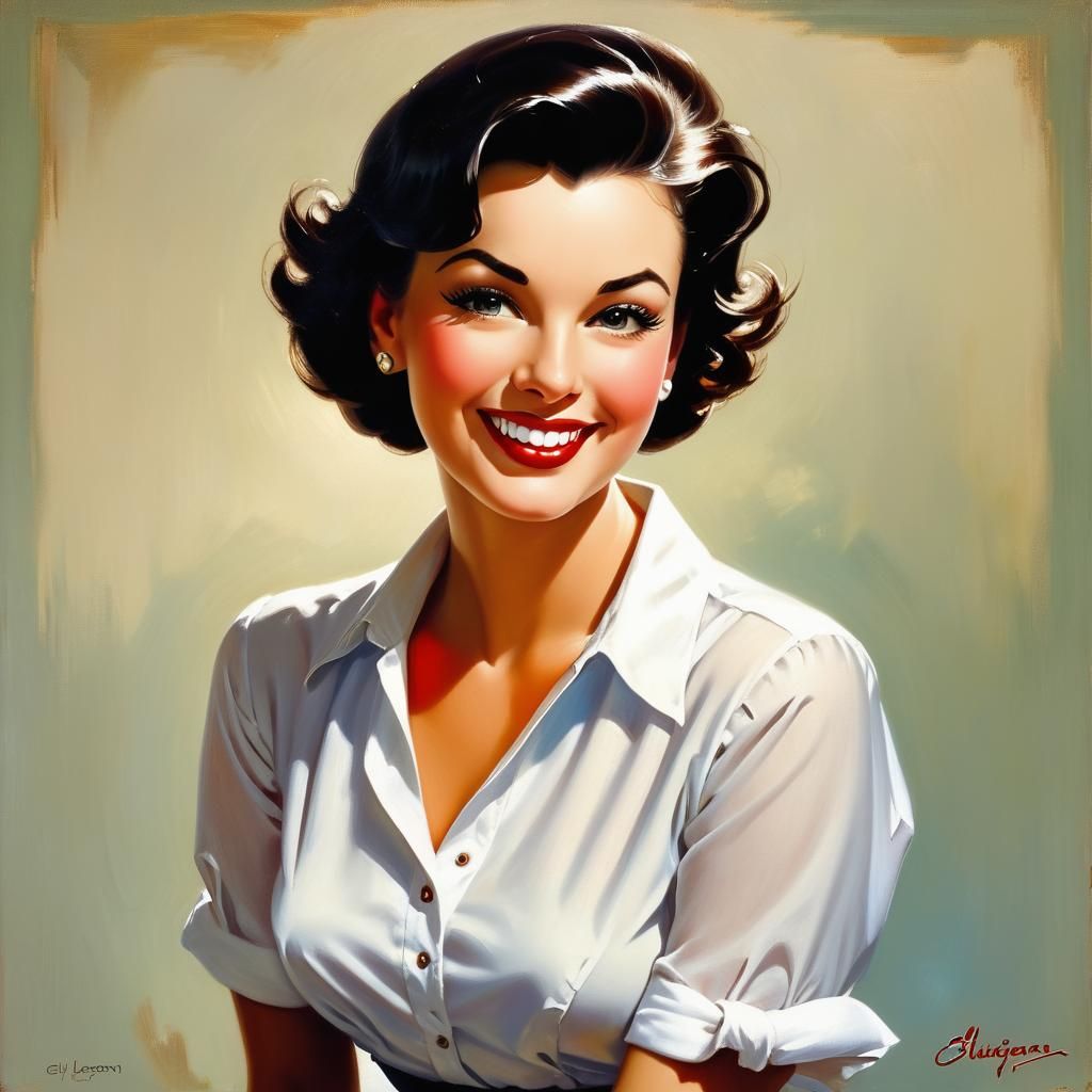 Classic Pin-Up Portrait in Oil Painting Style