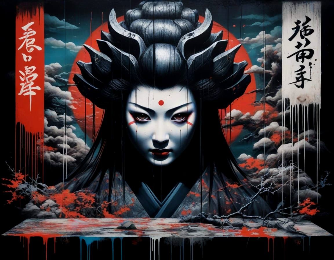 Surreal Feudal Japan in Dark Graffiti
