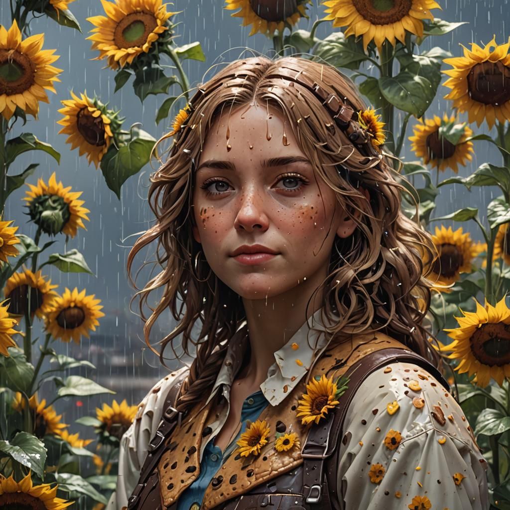 Chocolate Chip Cookie, Sunflowers, and Rain Portrait