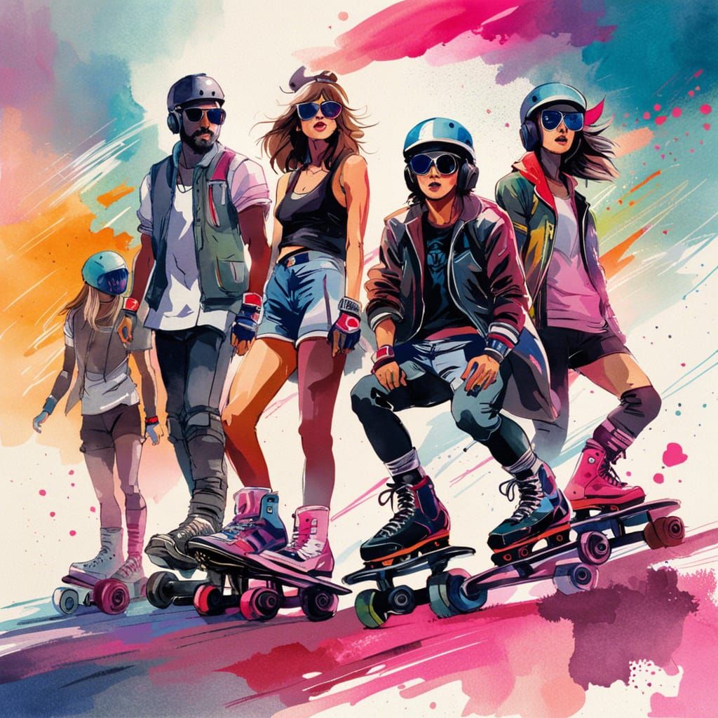1980s Rollerblade Arena in Watercolor Style