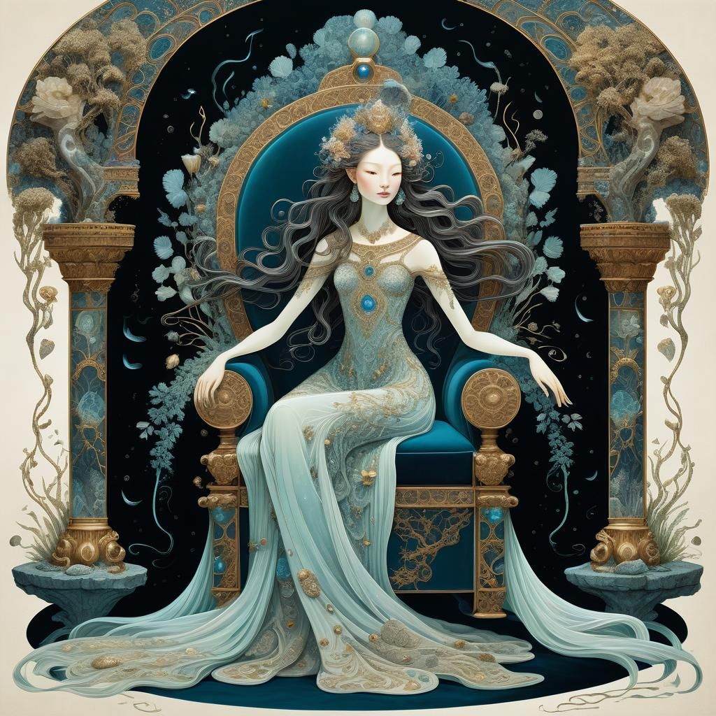 Elegant Anthropomorphic Figure in Mystical Chamber