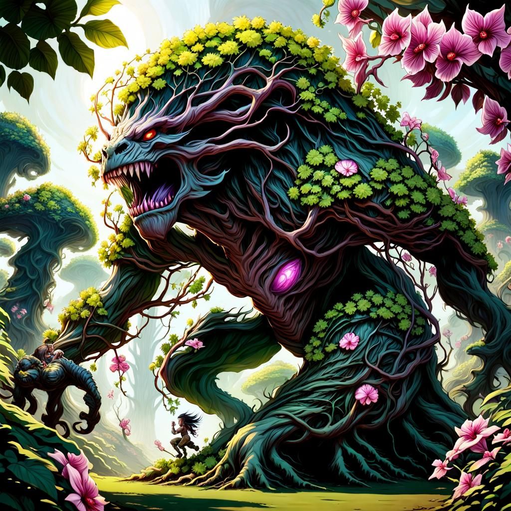 Nymph Rider on Martian Tree-Creature in Fantasy Art