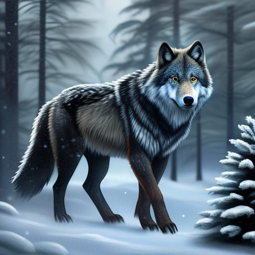 Wolf and Cherokee Chief in Winter Wonderland
