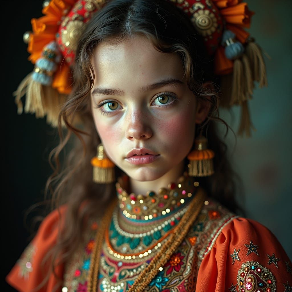 Hyperrealistic Portrait of Teenage Girl in Vibrant Clothing