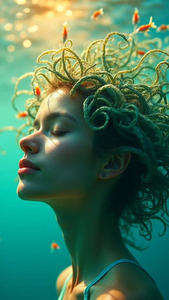 Surreal Seaweed Hair Dreamscape in Dark Fantasy Style