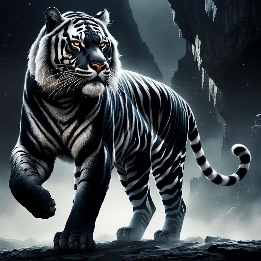Magnificent Black Tiger with White Stripes