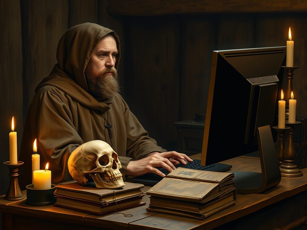 Medieval Fryer Monk Plays Video Games in Richly Detailed Rem...