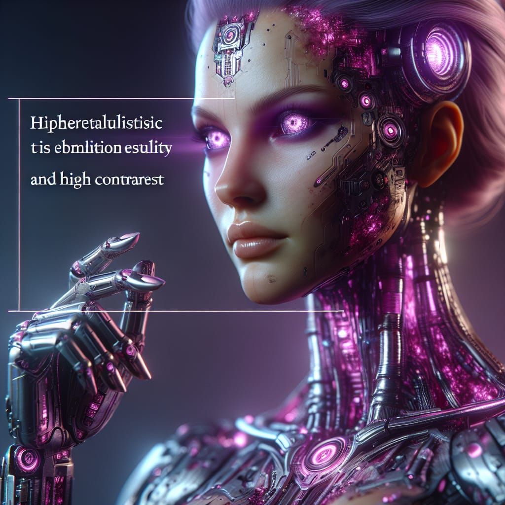 Hyperrealistic Purple and Pink Female Cyborg
