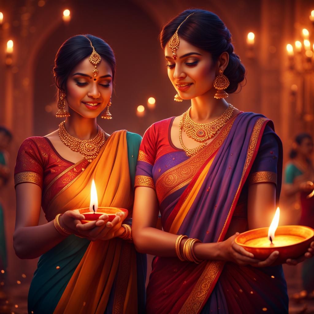 Diwali Celebration with Diyas: Fantasy Concept Art