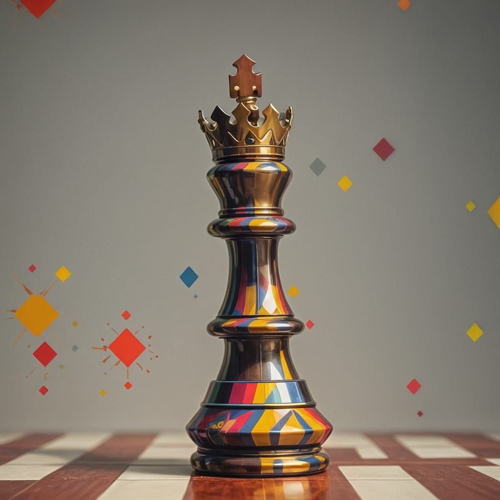 Pop Art Chess King with Colourful Geometric Design