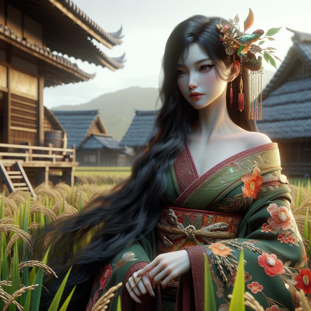 Japanese Goddess of Rice in Ancient Edo Period Farm