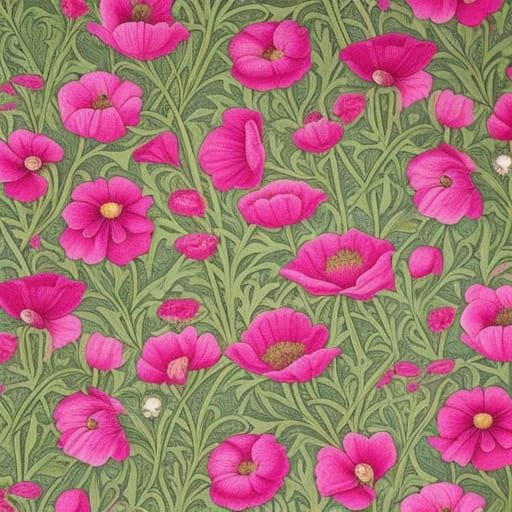 Pink Poppies in William Morris Style