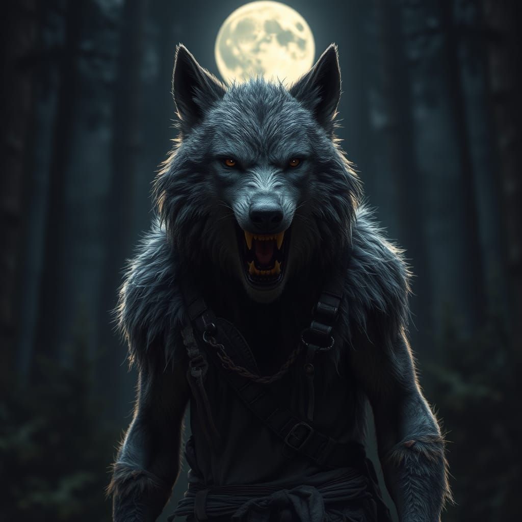 Savage Werewolf Pack Leader Howling at Moon