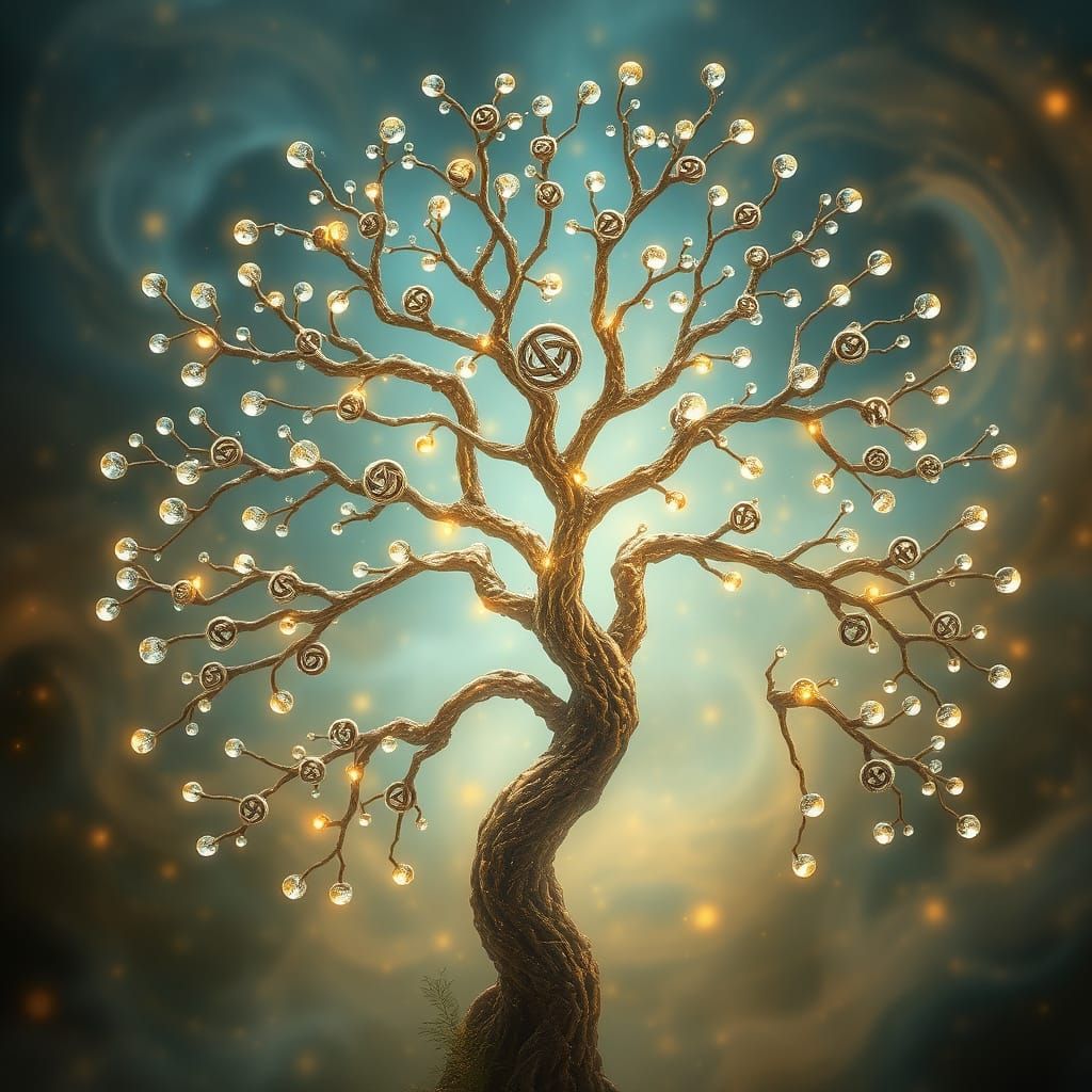 Celtic Tree of Life with Shimmering Dew, Mystical Art