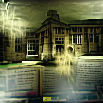 Eerie Haunted Library with Glowing Books