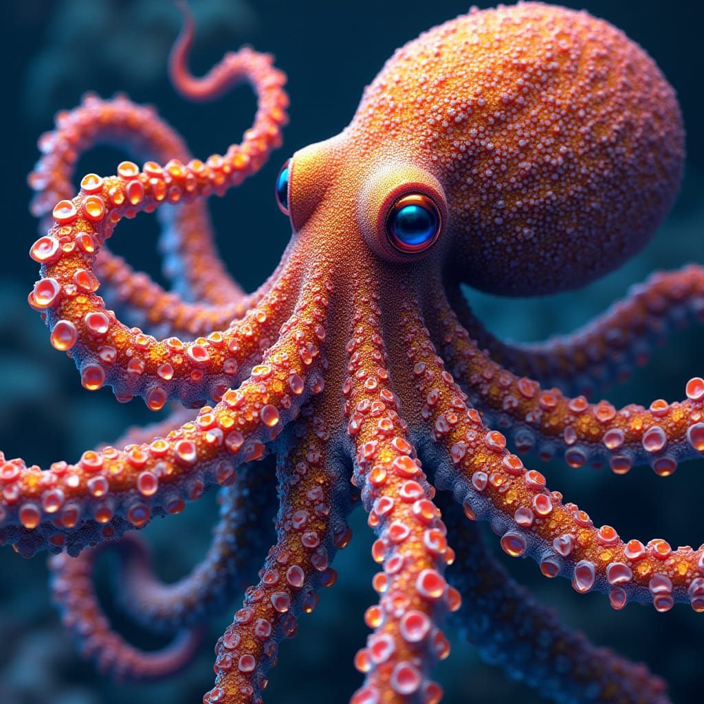 Colorful Octopus with Abstract Tentacles in Fractal Style