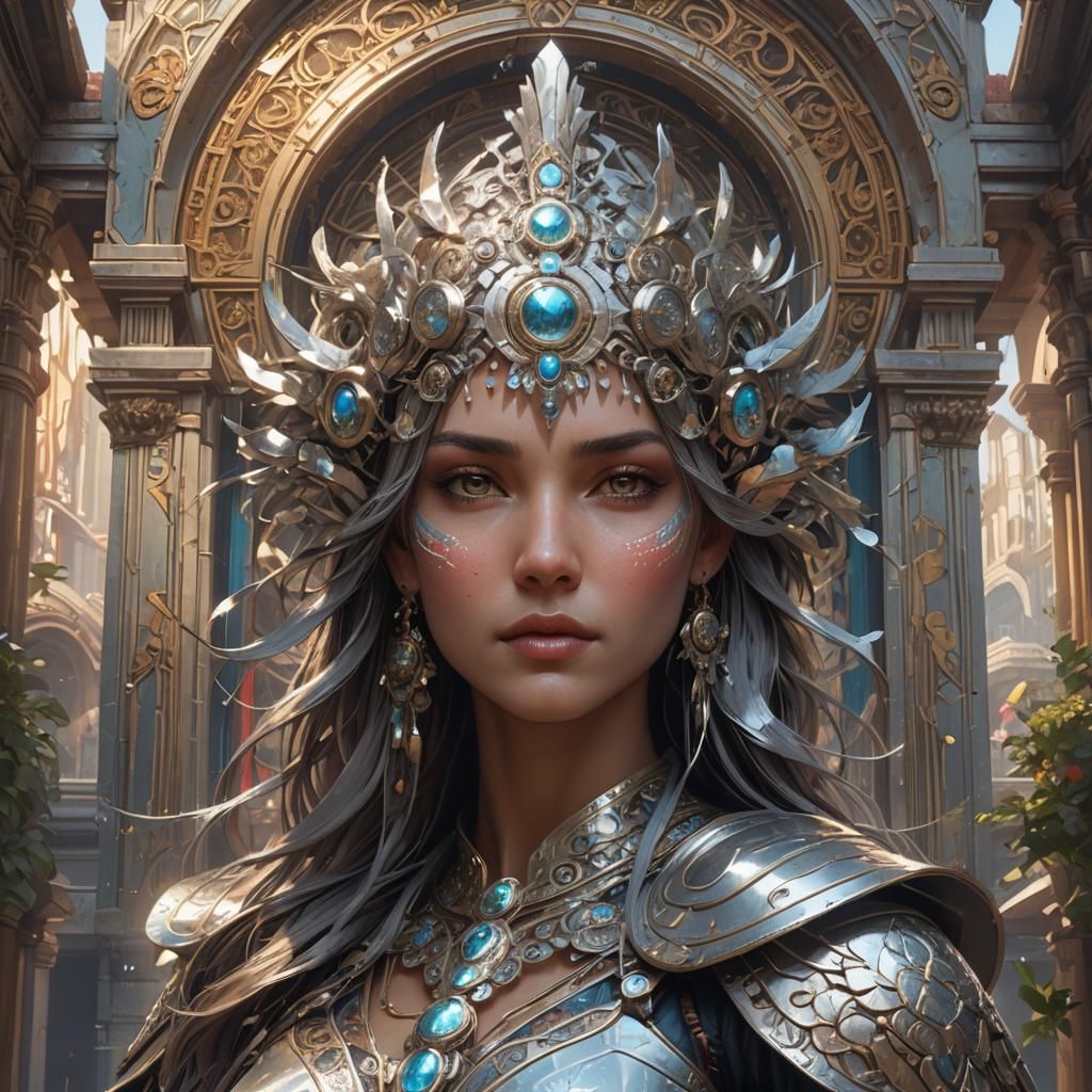 Platinum Palace Portrait in Art Nouveau Style