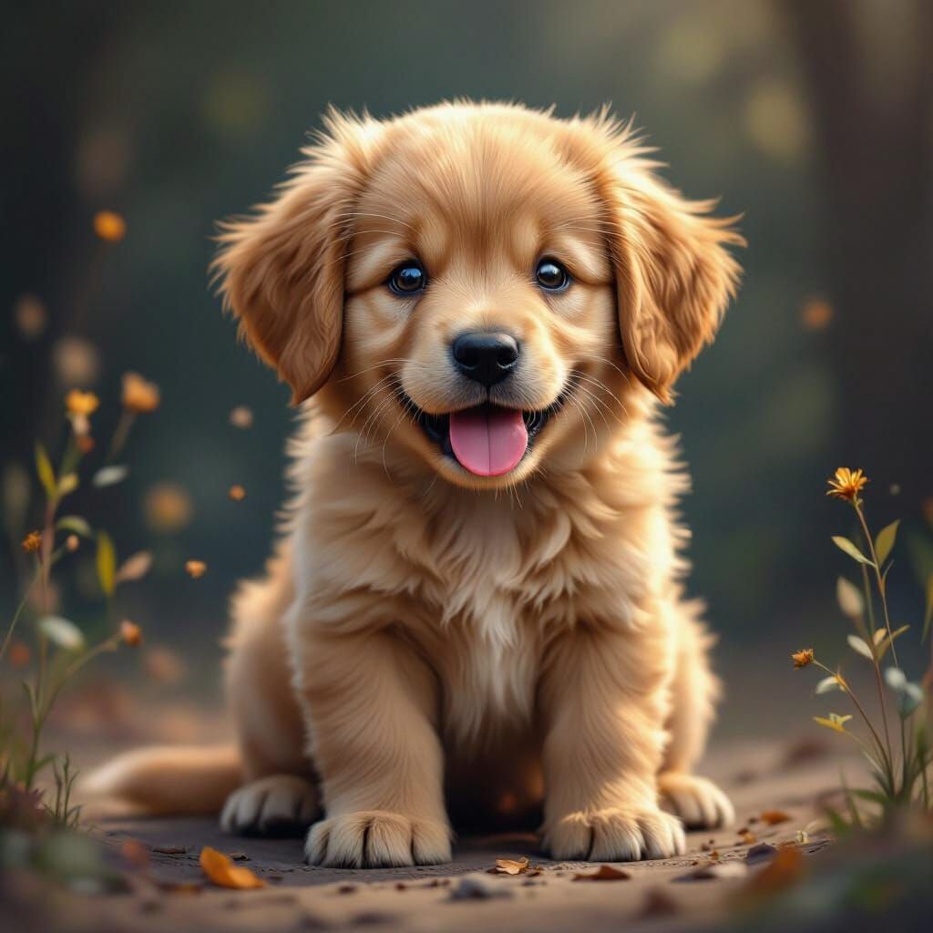 Golden Retriever Puppy in Detailed Fantasy Matte Painting