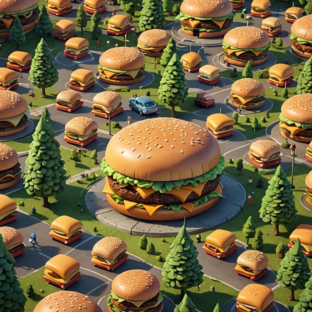Cheeseburger World: A 3D Digital Art Rendering