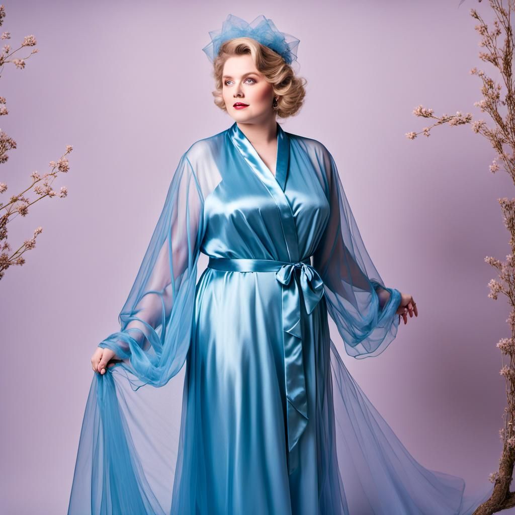 Woman in Blue Tulle Robe and Chiffon