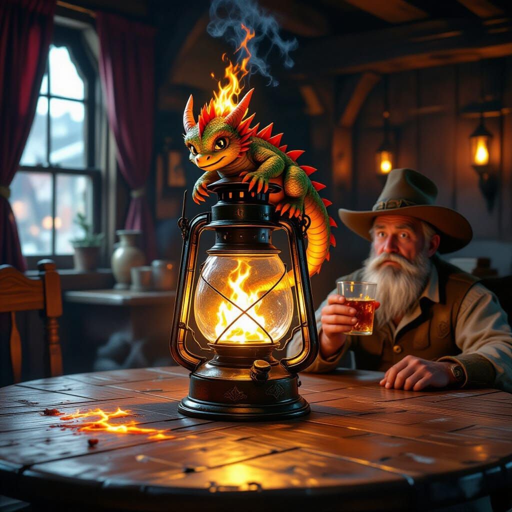Baby Fire Dragon Bites Tavern Lantern