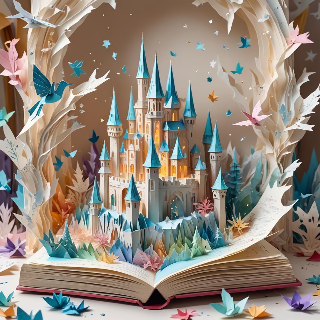 Ethereal Pop-Up Book Castle with Crystals