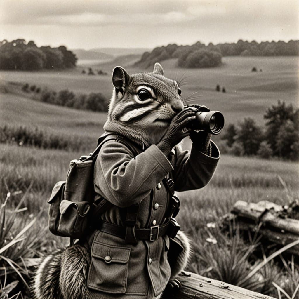 Chipmunk Soldier Scans Battlefield with Binoculars in WWI At...