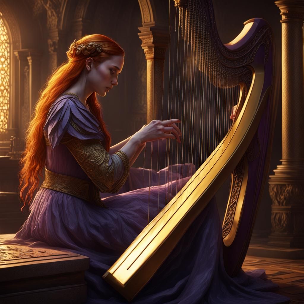 Sansa Plays Harp: Dark Fantasy Concept Art