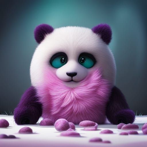 Detailed Panda Plush Toy with Cosmic Backdrop