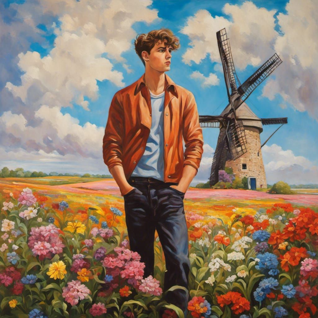 Colorful Field Painting of a Young Man