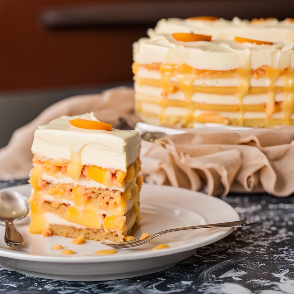 Peach Custard Cake with Fresh Peach Fruit