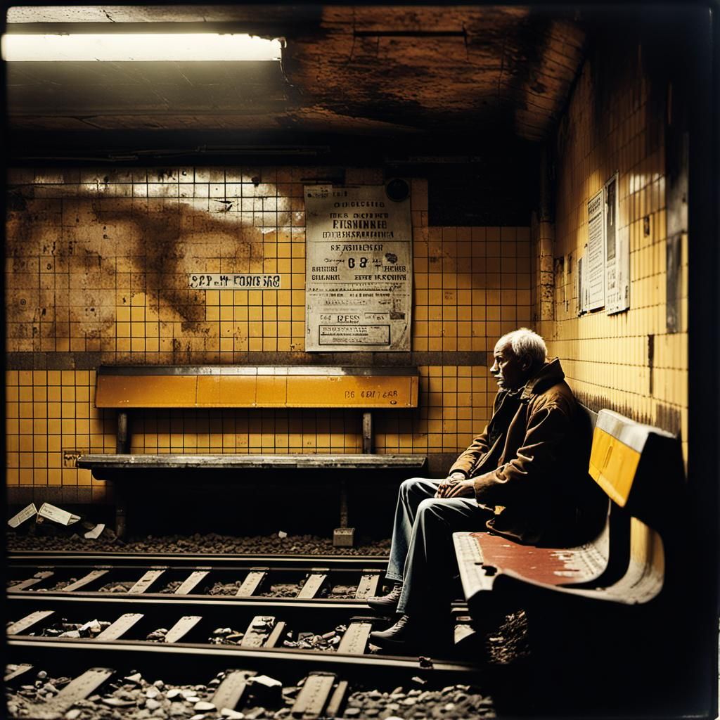 Subway Station Film Still with Solitary Figure