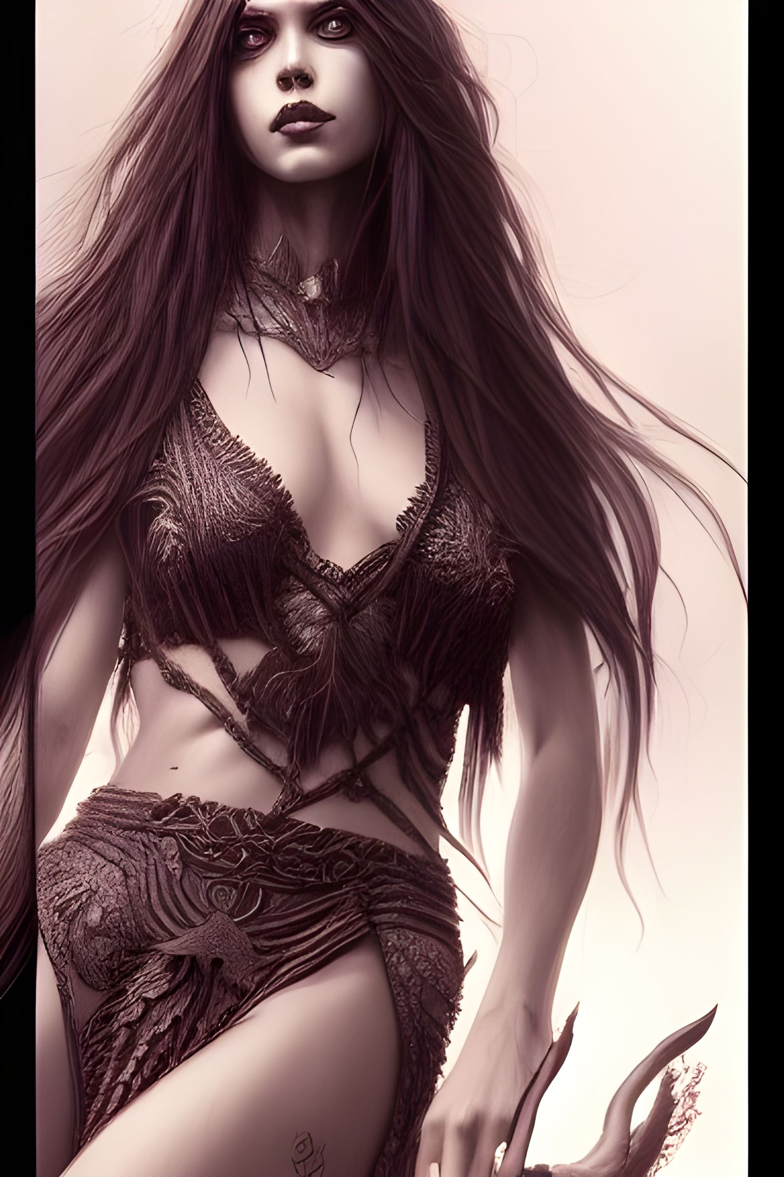 Elegant Goddess with Long Hair, Digital Illustration
