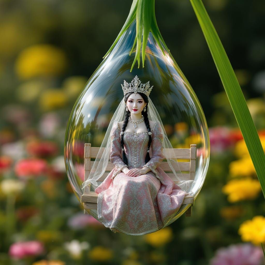 Miniature Tsarina in Dewdrop, Photorealistic Digital Art