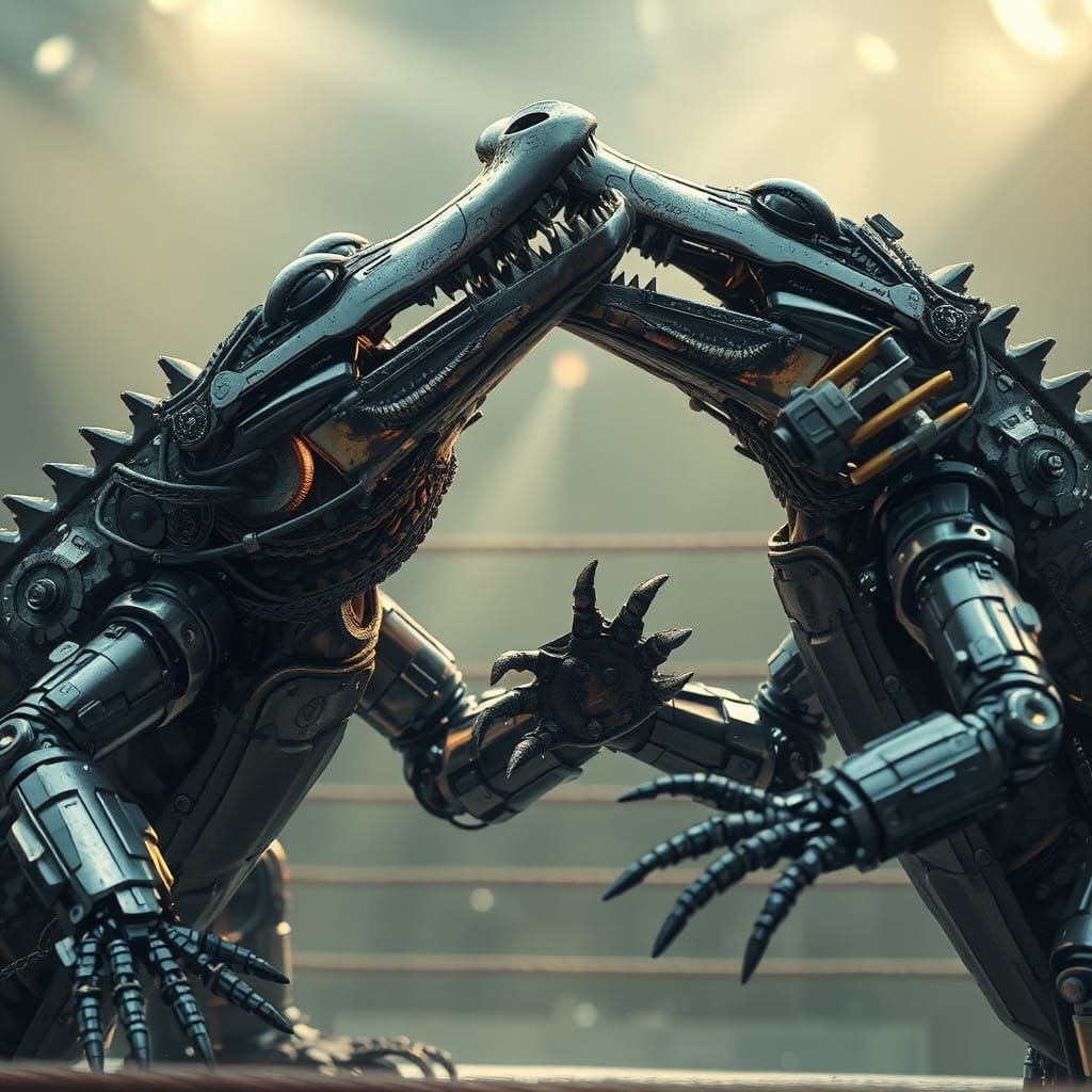 Robotic Crocodile vs Alligator in Jungle Boxing Ring