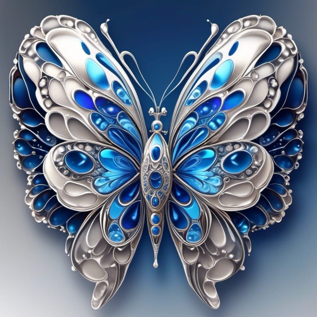 Blown Glass Sapphire Butterfly with Abstract Fractals