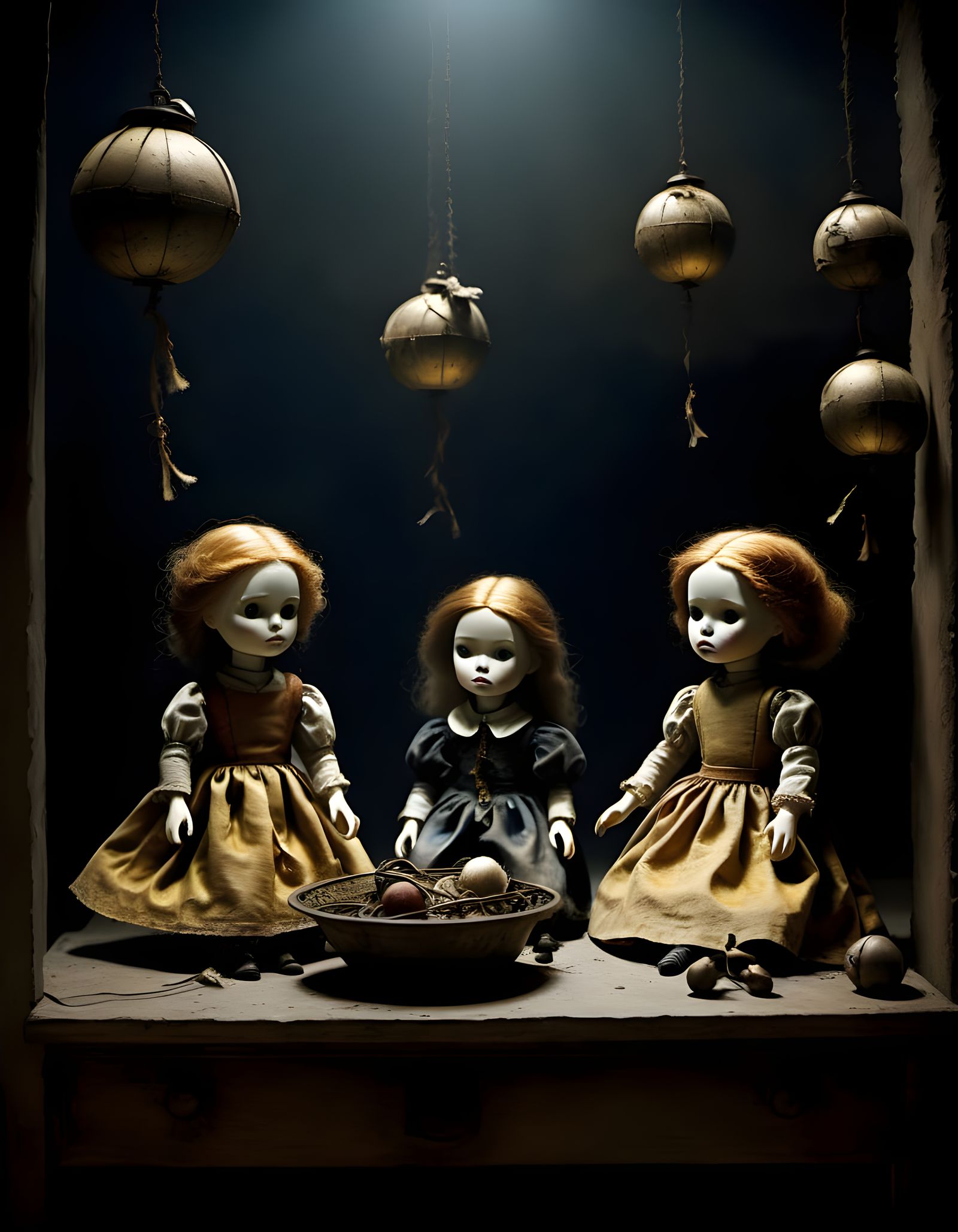 Surrealistic Dark Masterpiece: Haunting Room with Ancient Do...