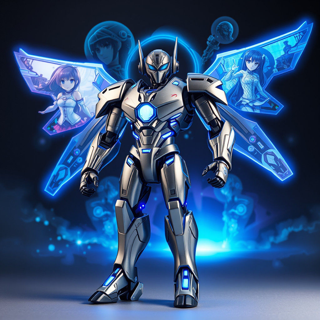 Futuristic HoloBot Action Figure in Cyberpunk Style