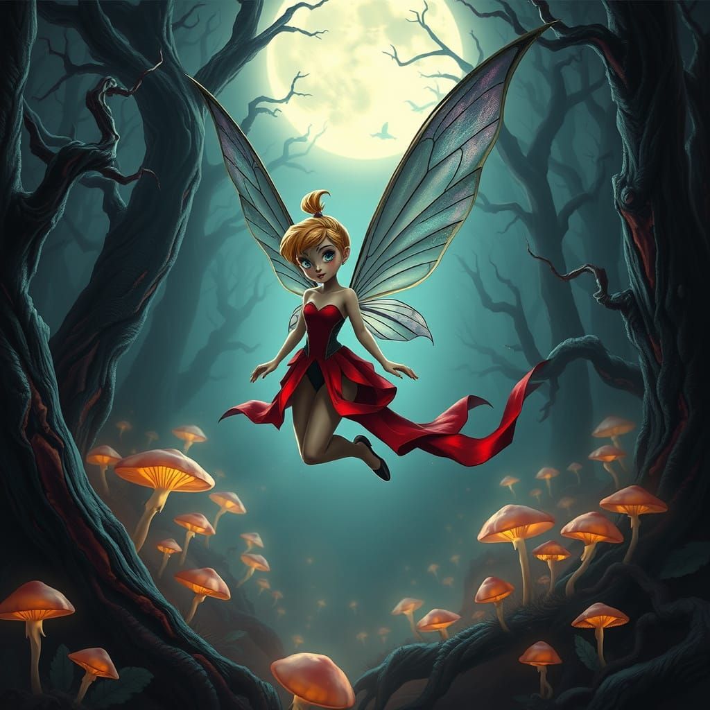 Gothic Vampire Fairy Tinkerbell in Eerie Forest