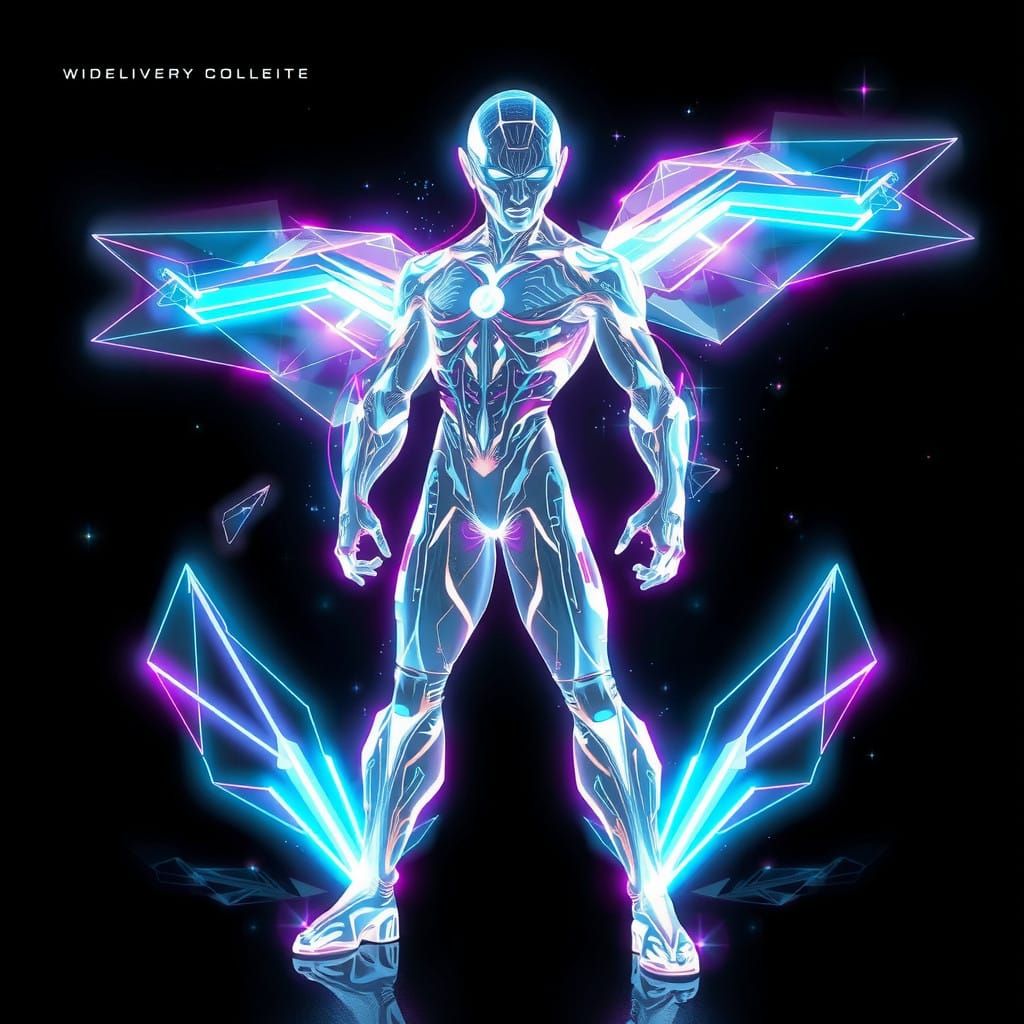 Sleek Holographic Warrior in Vibrant Neon Light