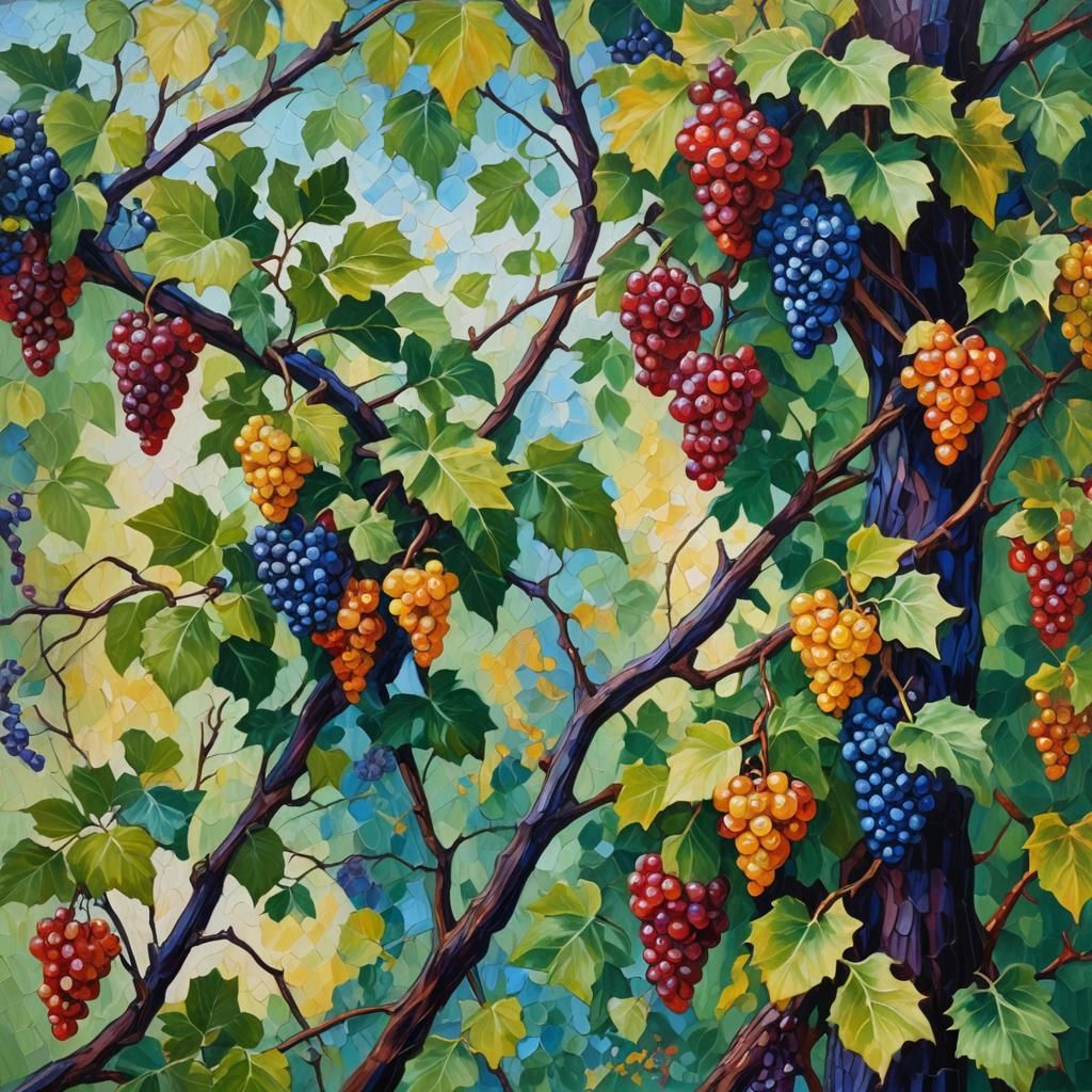 Abundant Vine: Neo-Impressionist Expressionist Oil Painting