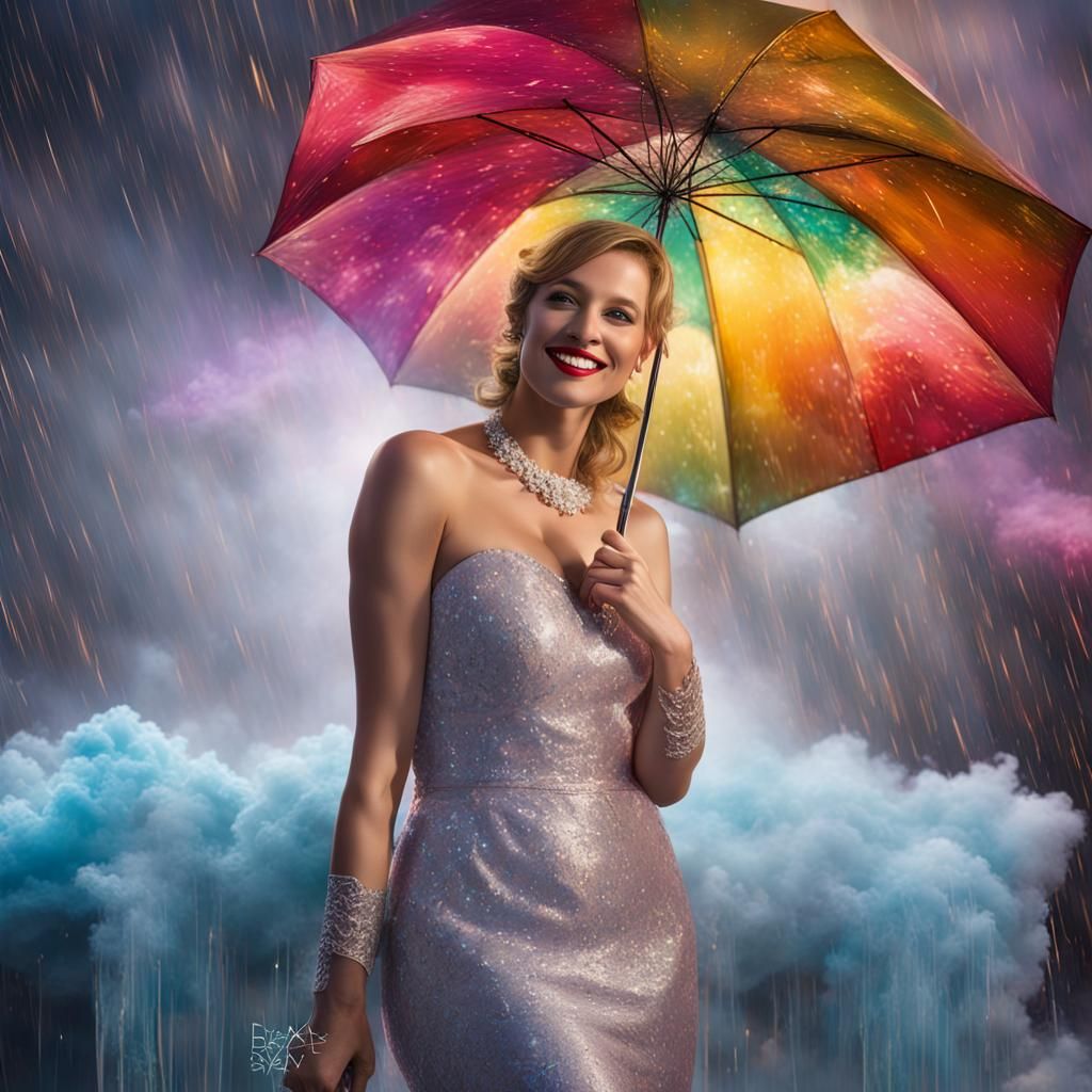 Woman with a rainbow umbrella