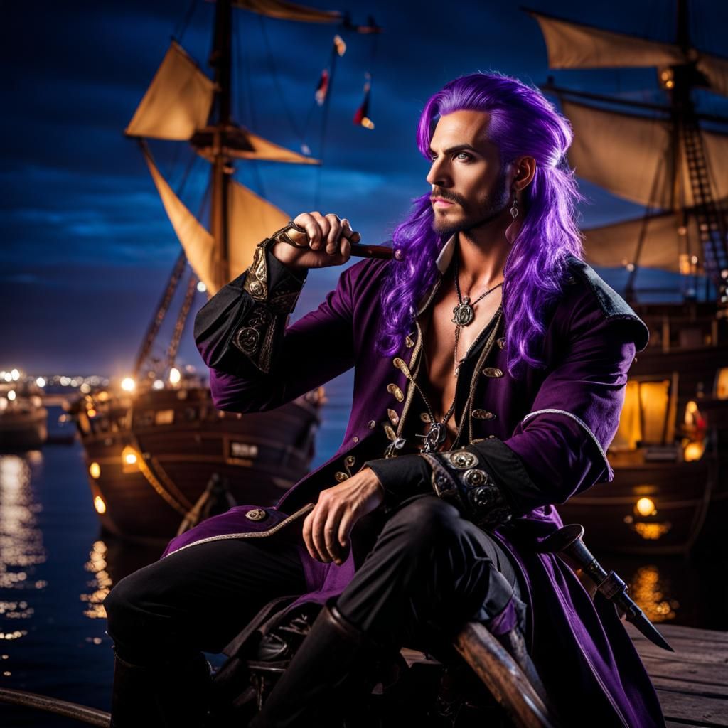 Purple-Haired Pirate at Dockside Fantasy Port