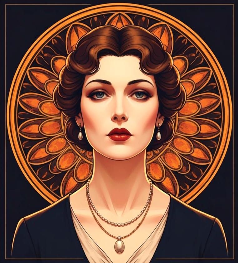 Elegant Lady in 1900s Club Art Deco Masterpiece