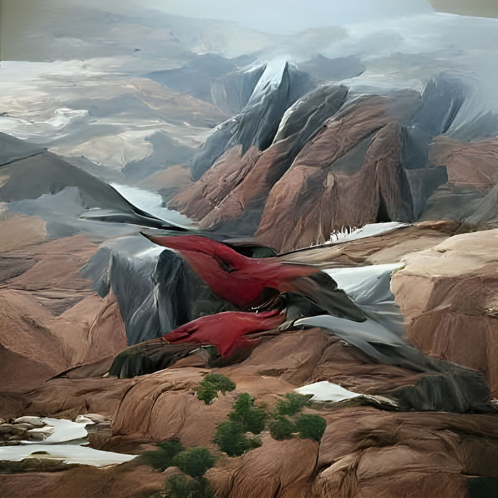Fantasy Red Mountains in Hyperdetailed Style