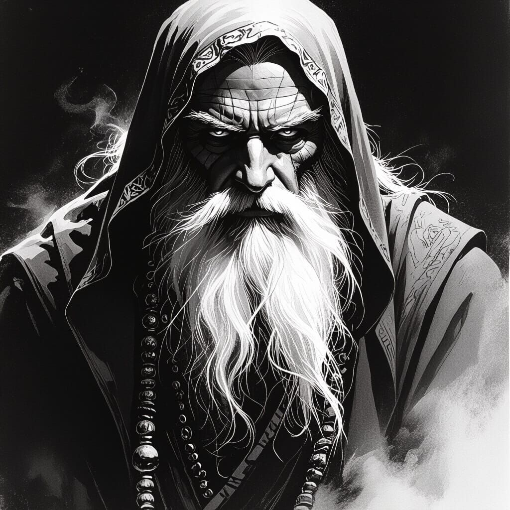 Wise Old Man Portrait in Dramatic Comic Art Style