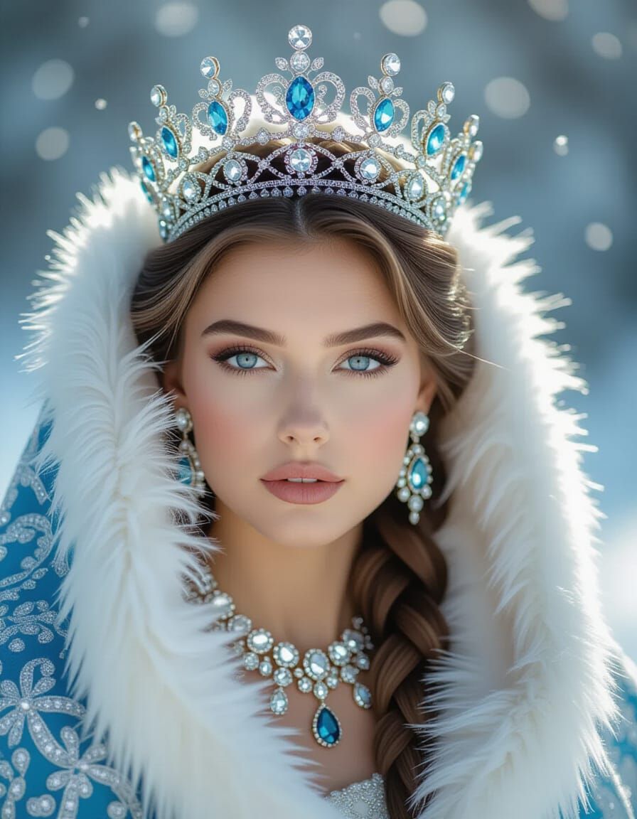 Impressionist Winter Queen Portrait with Jewel Crown
