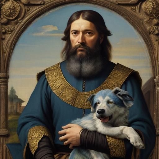 Nobleman and Wolfhound Portrait in Titian Style