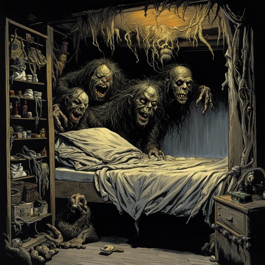 Eerie Closet Creature in Horror Illustration Style