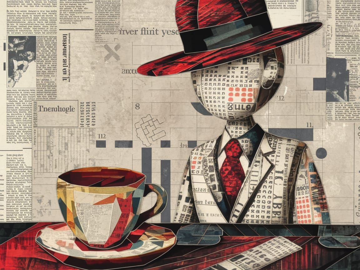Figure in a Hat, Whimsical Collage Art